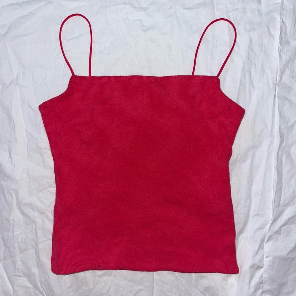 Madewell XS Ribbed Vibrant Red/Pink Spagetti Strap Crop Tank Top (Like New)
